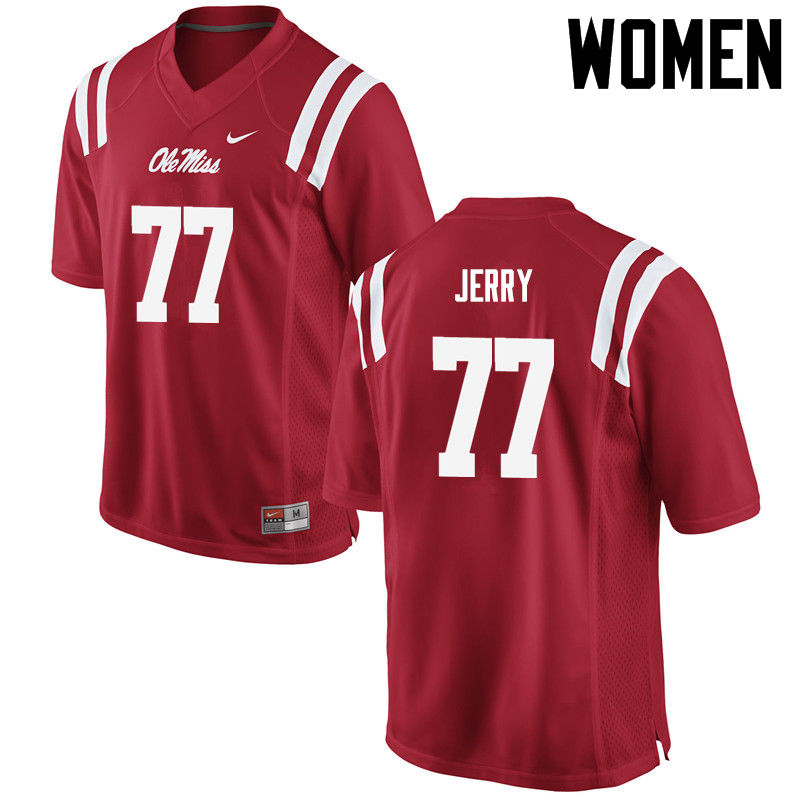 Women Ole Miss Rebels #77 John Jerry College Football Jerseys-Red